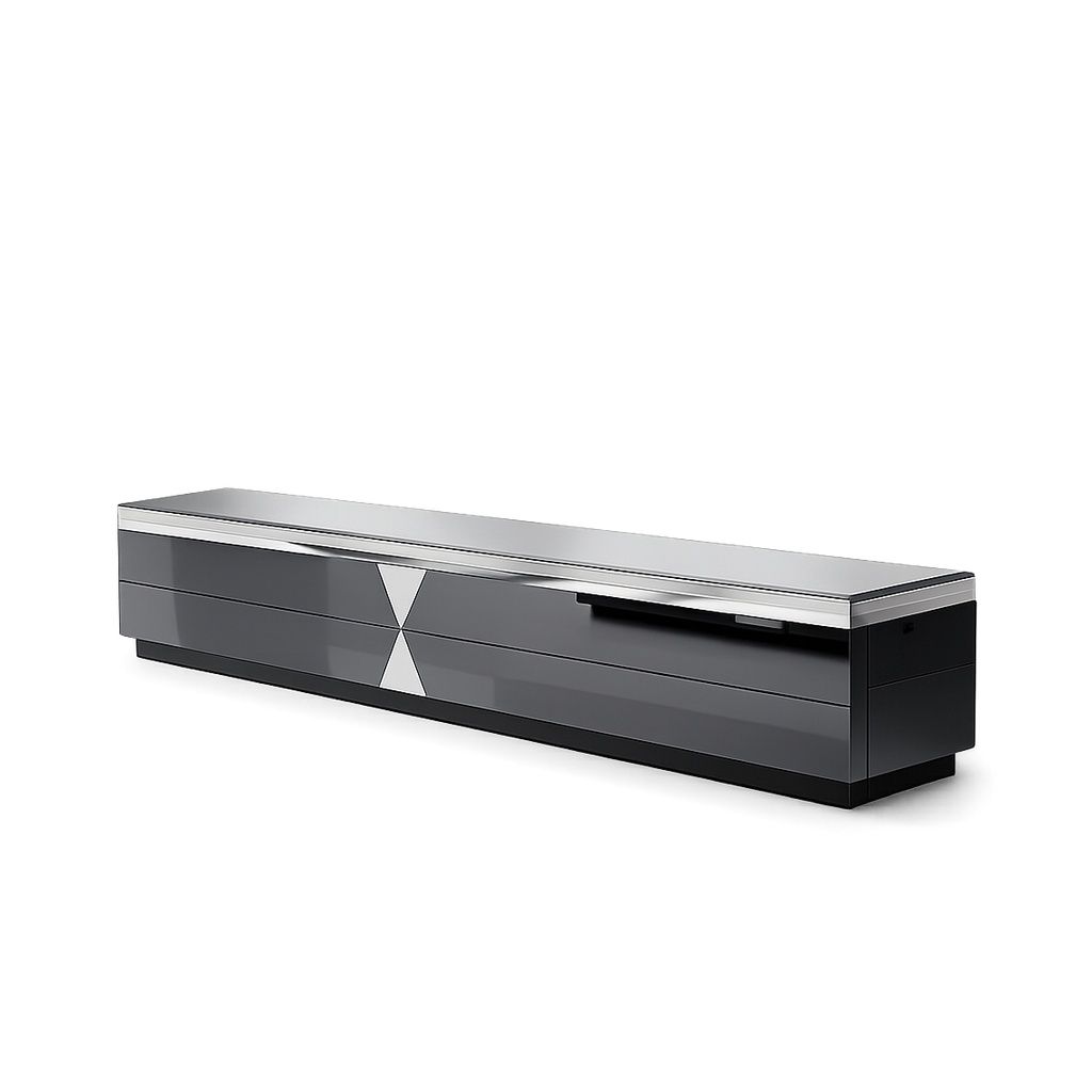 Matalic Stand Glam Contemporary TV Stand with 8mm Tempered Glass Top and Geometric ...