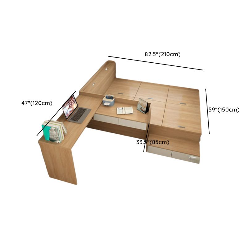 Scandinavian Modular Storage Platform Bed with Integrated Corner Desk ...