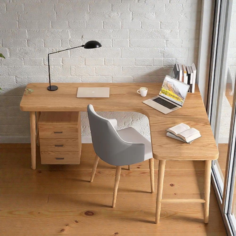 Scandinavian Solid Wood L-Shaped Desk, Minimalist Corner Workstation ...