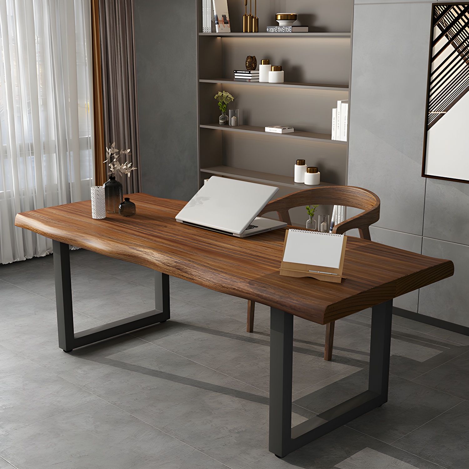 Rustic Industrial Live Edge Solid Wood Desk with Heavy-Duty Metal Legs ...