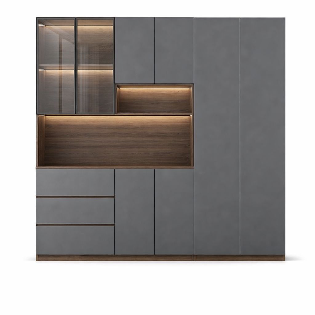 Contemporary Wall-Mounted Buffet Cabinet with Integrated LED Lighting ...