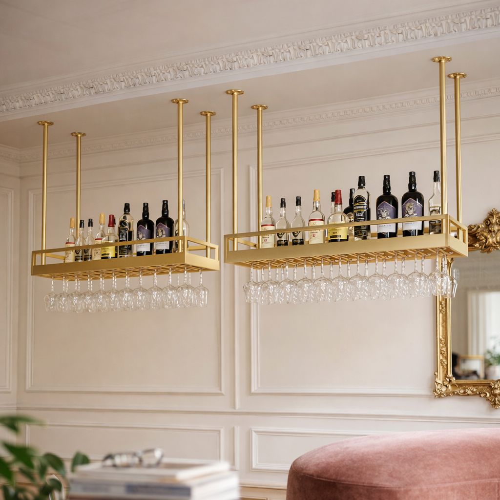 Industrial Chic Ceiling Mounted Wine Rack, Hanging Floating Bar Shelf ...