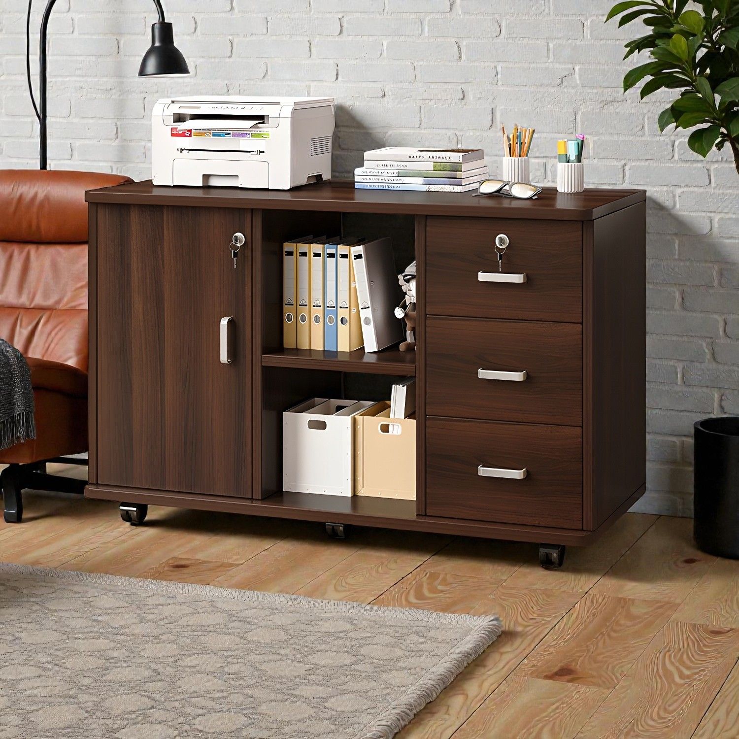 Universal File Drawer Minimalist Rolling File Cabinet with Locking Privacy Drawers and ...