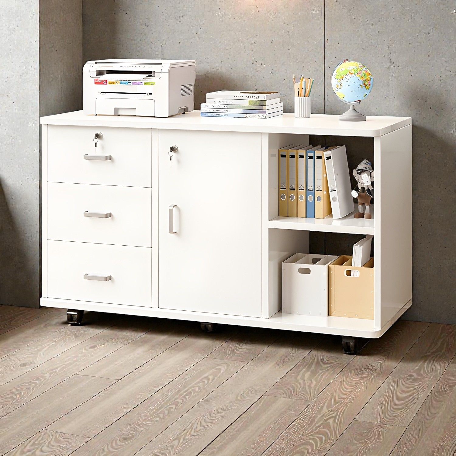 Universal File Drawer Minimalist Rolling File Cabinet with Locking Privacy Drawers and ...