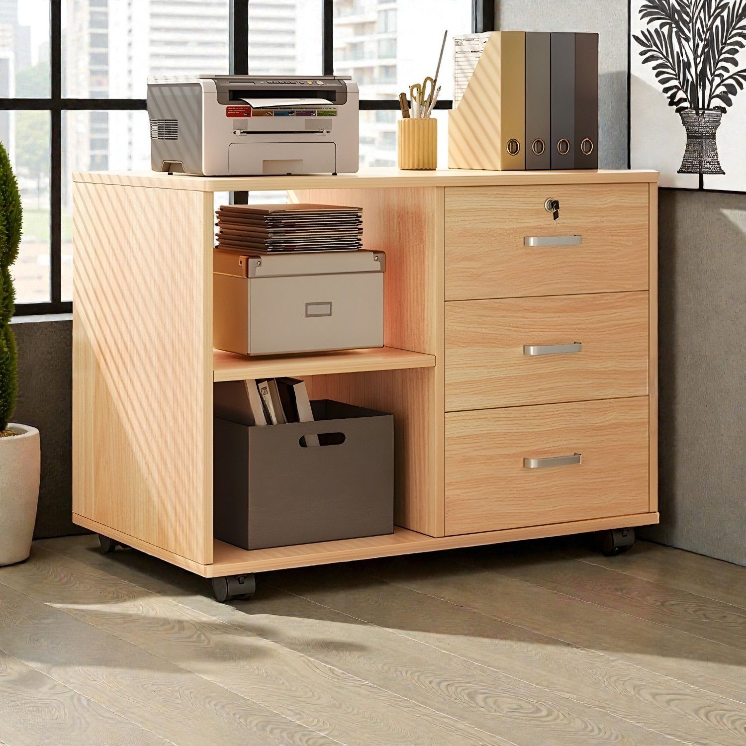 Universal File Drawer Minimalist Rolling File Cabinet with Locking Privacy Drawers and ...