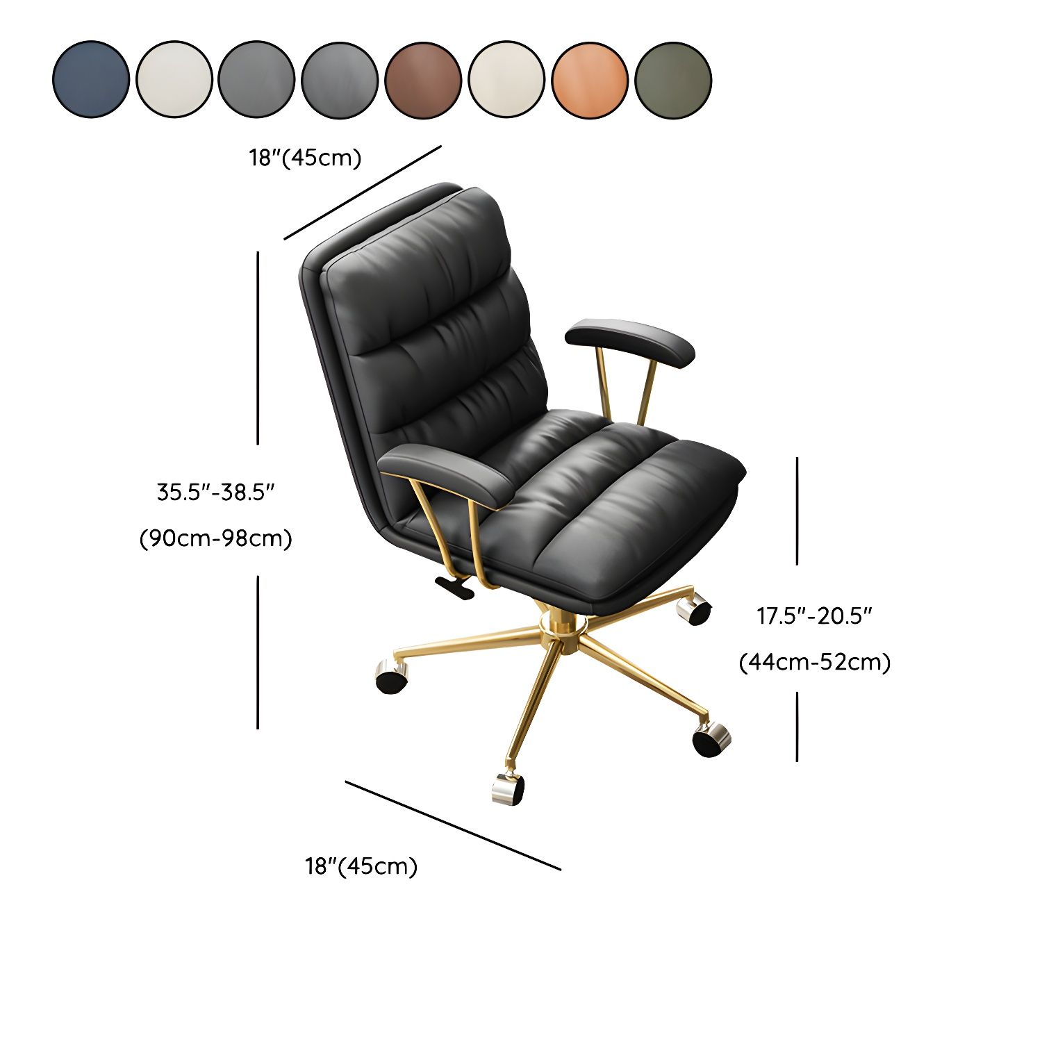 Contemporary Glam Ribbed Task Chair with Gold Base & Adjustable Tilt ...