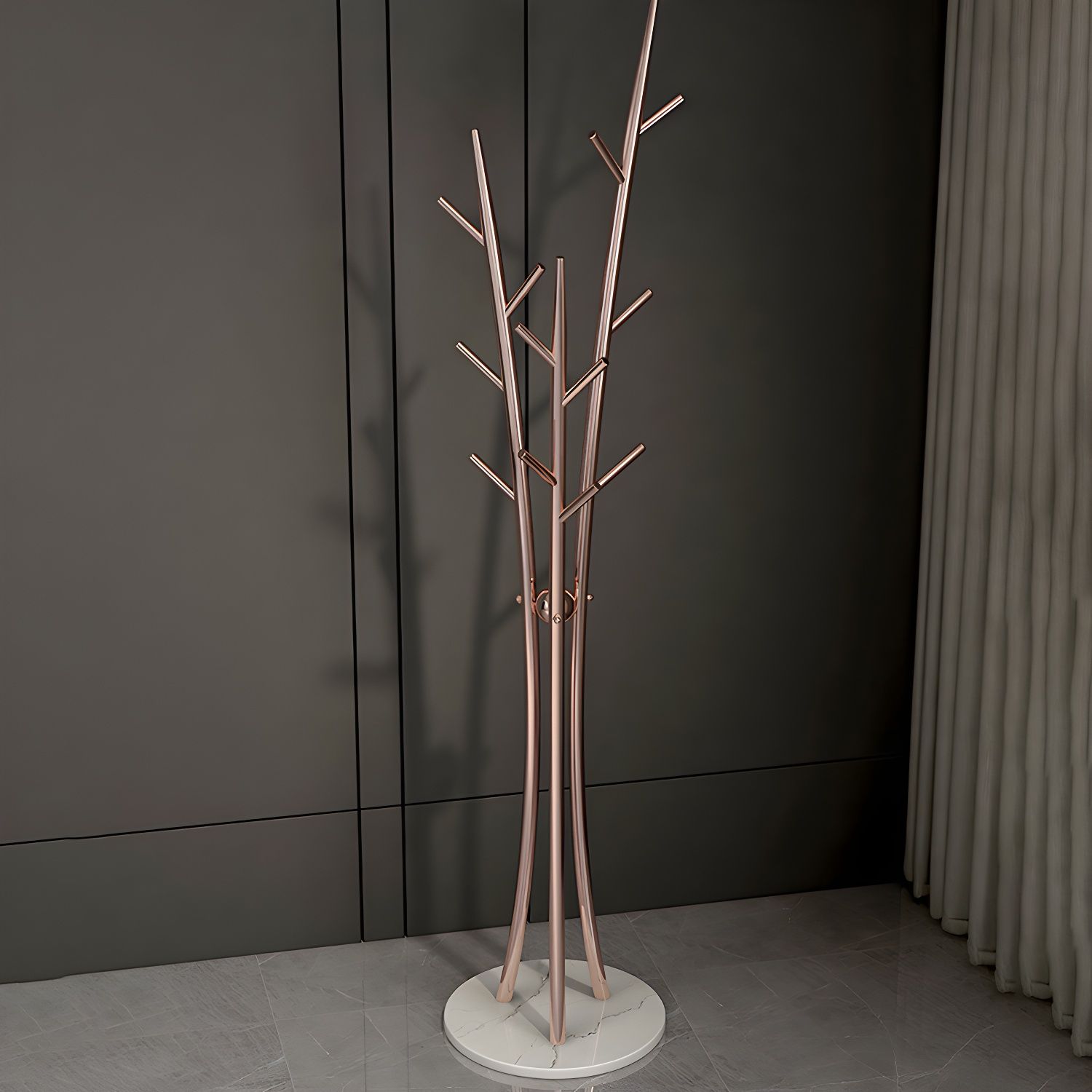 Tree Supportive Rack Sculptural Tree Branch Coat Rack with Marble Base and Multi-Tier ...