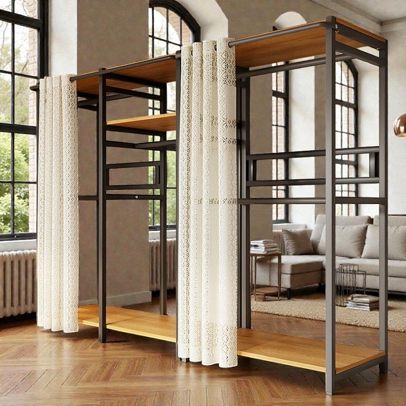 Privacy Rack Changer Industrial Clothing Rack with Shelves, Freestanding Open Closet ...