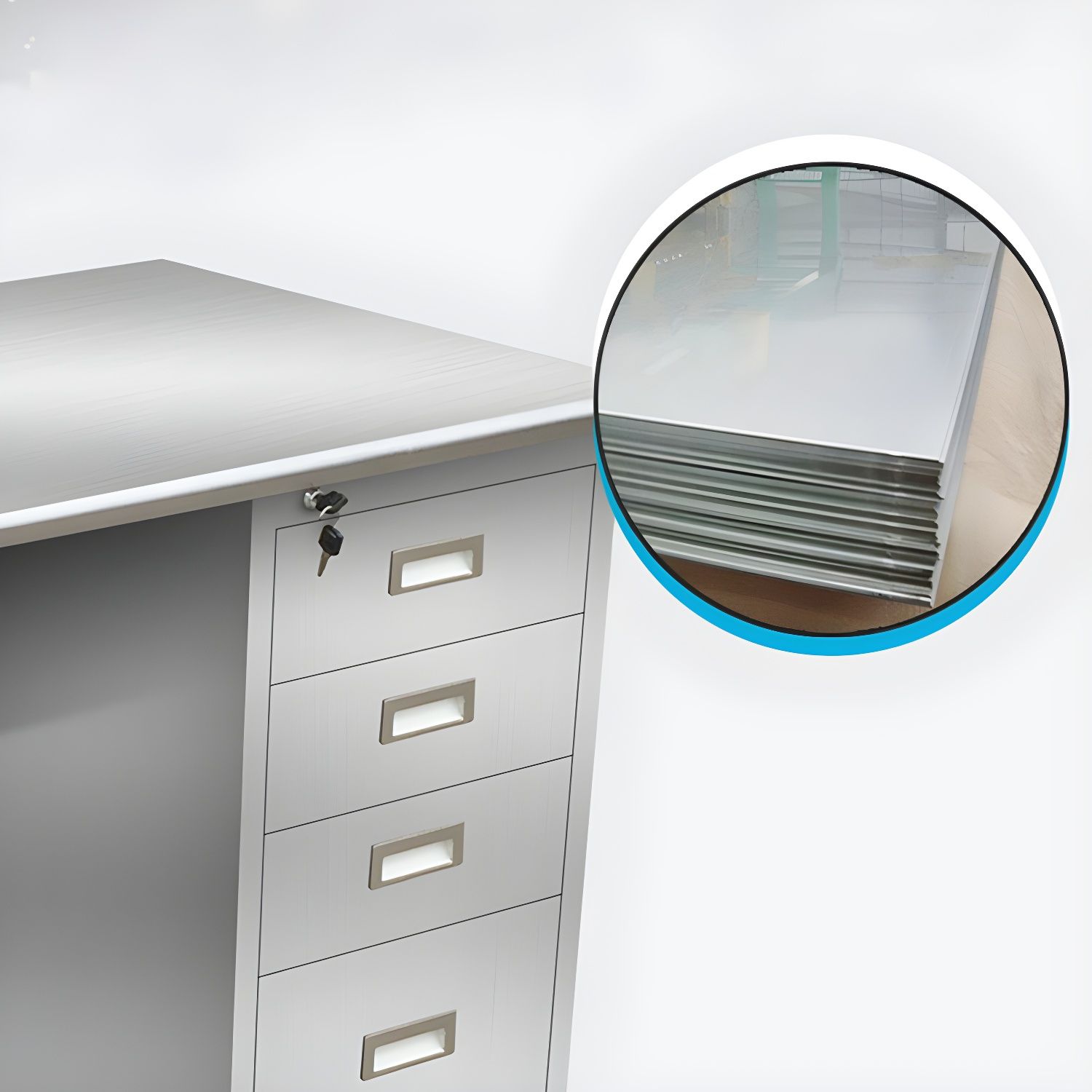 Heavy-Duty Stainless Steel Office Desk with Locking Drawers ...