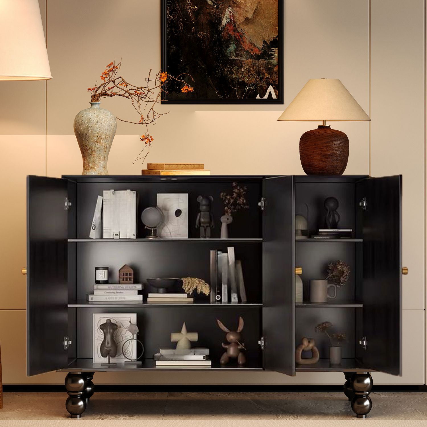 Statement Sideboard Artistic Eclectic Sideboard Buffet Cabinet, 3-Door Storage Console with ...