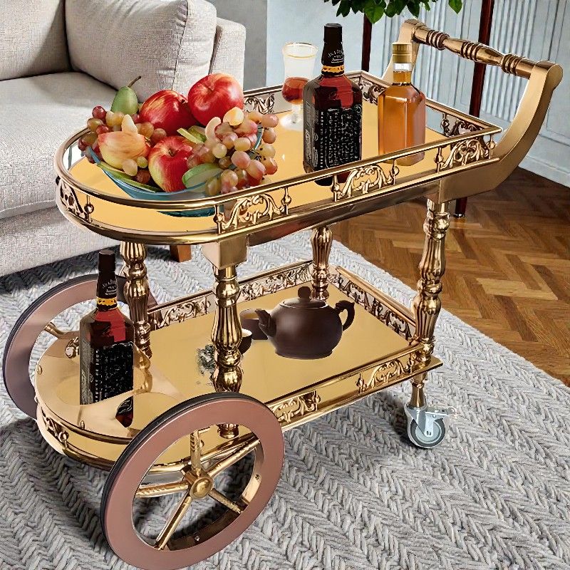 Vintage Luxe Rolling Bar Cart, 2-Tier Oval Serving Trolley with Wine ...