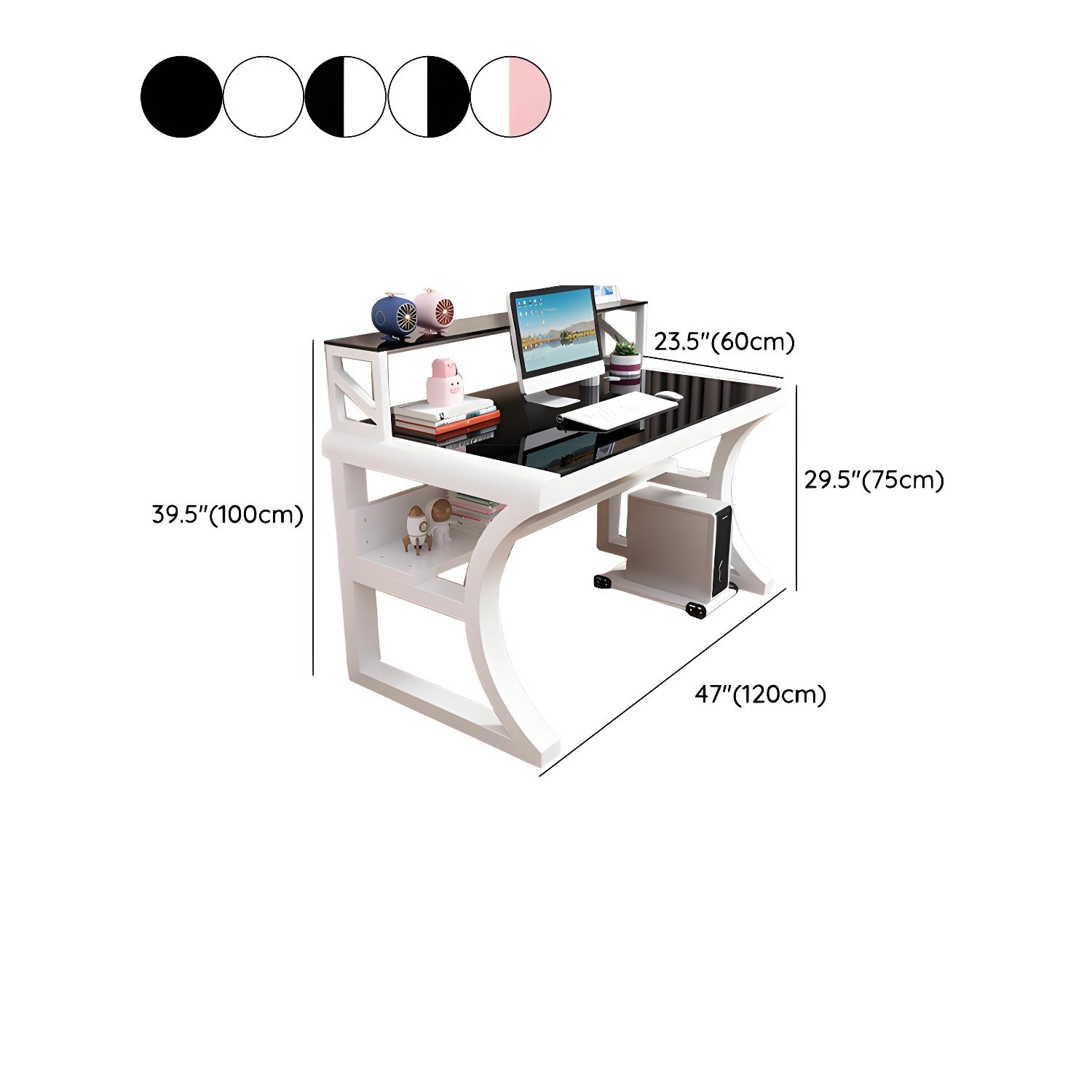 Modern Tempered Glass Computer Desk with Integrated Hutch and Carbon ...