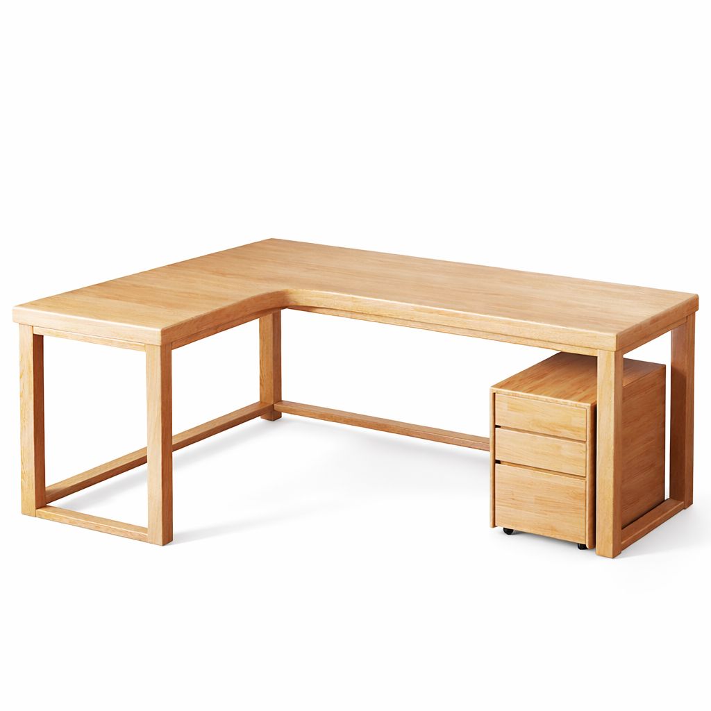 Minimalist Solid Wood L-Shaped Corner Desk with Rounded Edges - Table ...