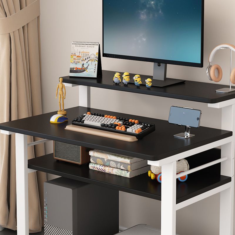 Computer Desk With Riser Rail Industrial Mobile Computer Desk with Monitor Riser and Multi-Tier ...