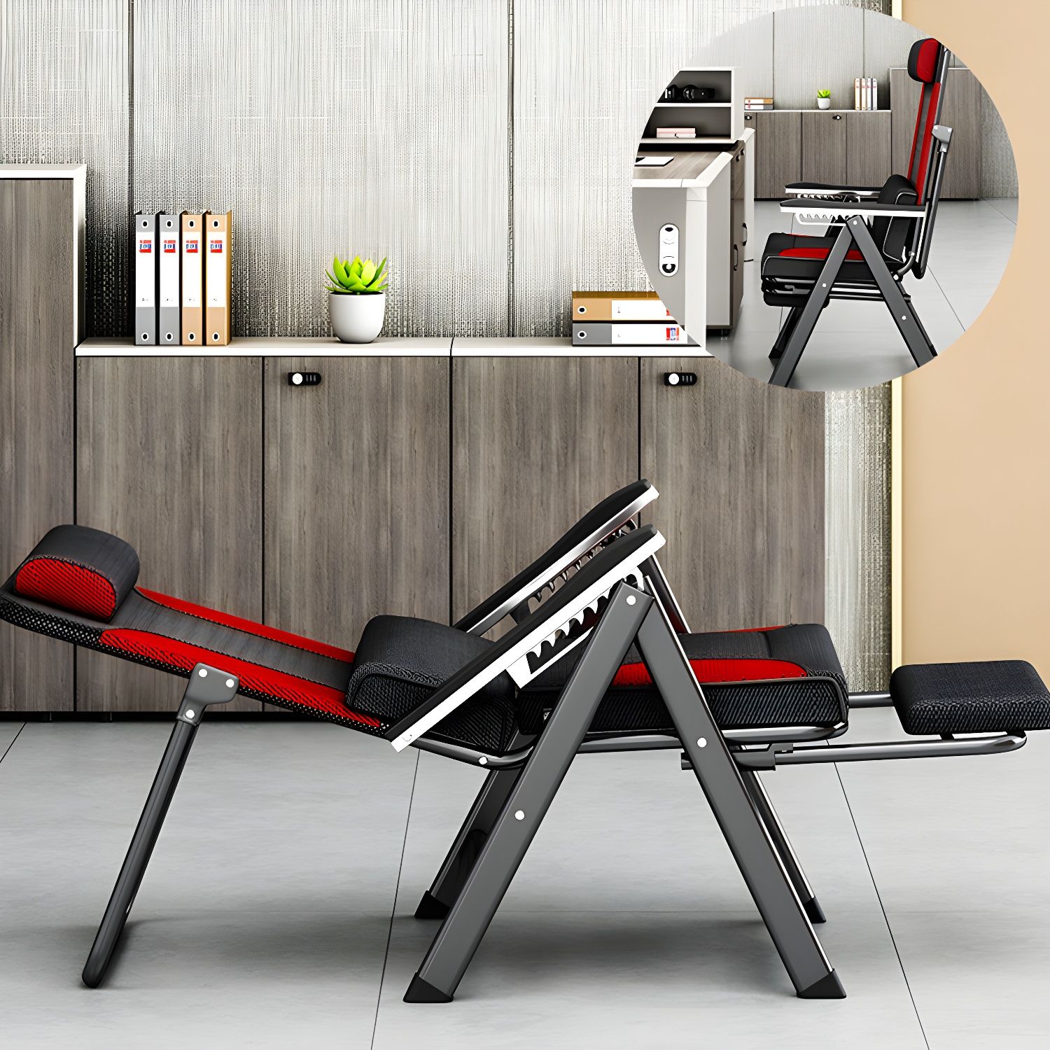 Ergonomic Folding Lounge Chair with 7-Position Recline and Retractable ...