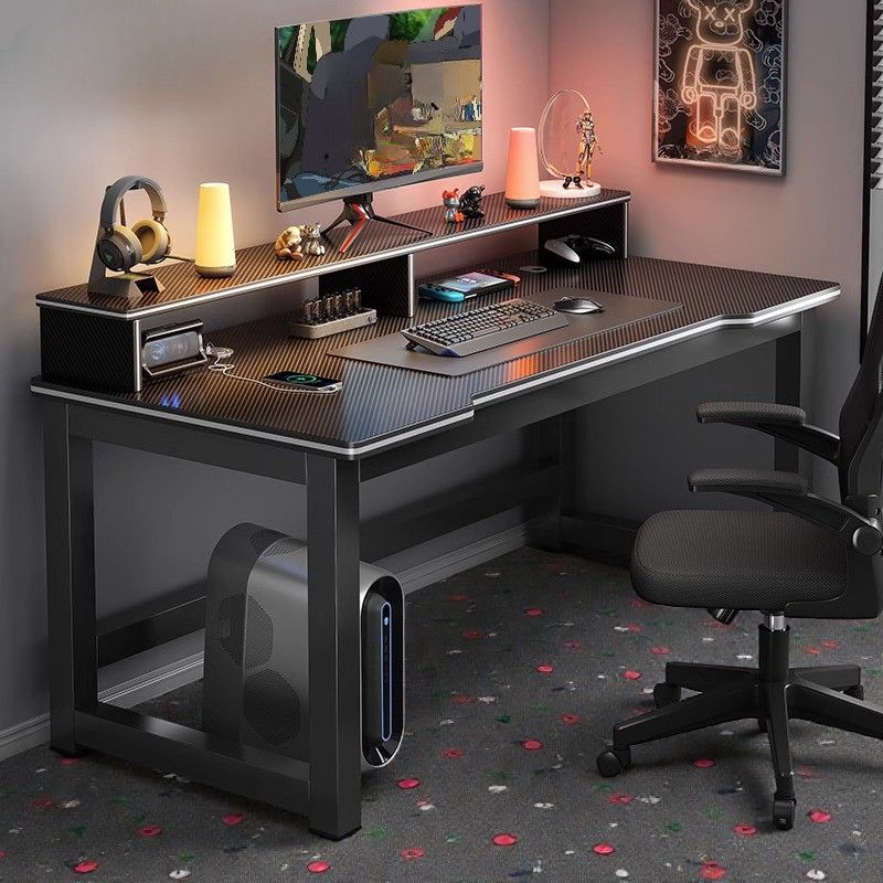 Power Rack Computer Desk Industrial Carbon Fiber Gaming Desk with Power Hub & Ergonomic Monitor ...