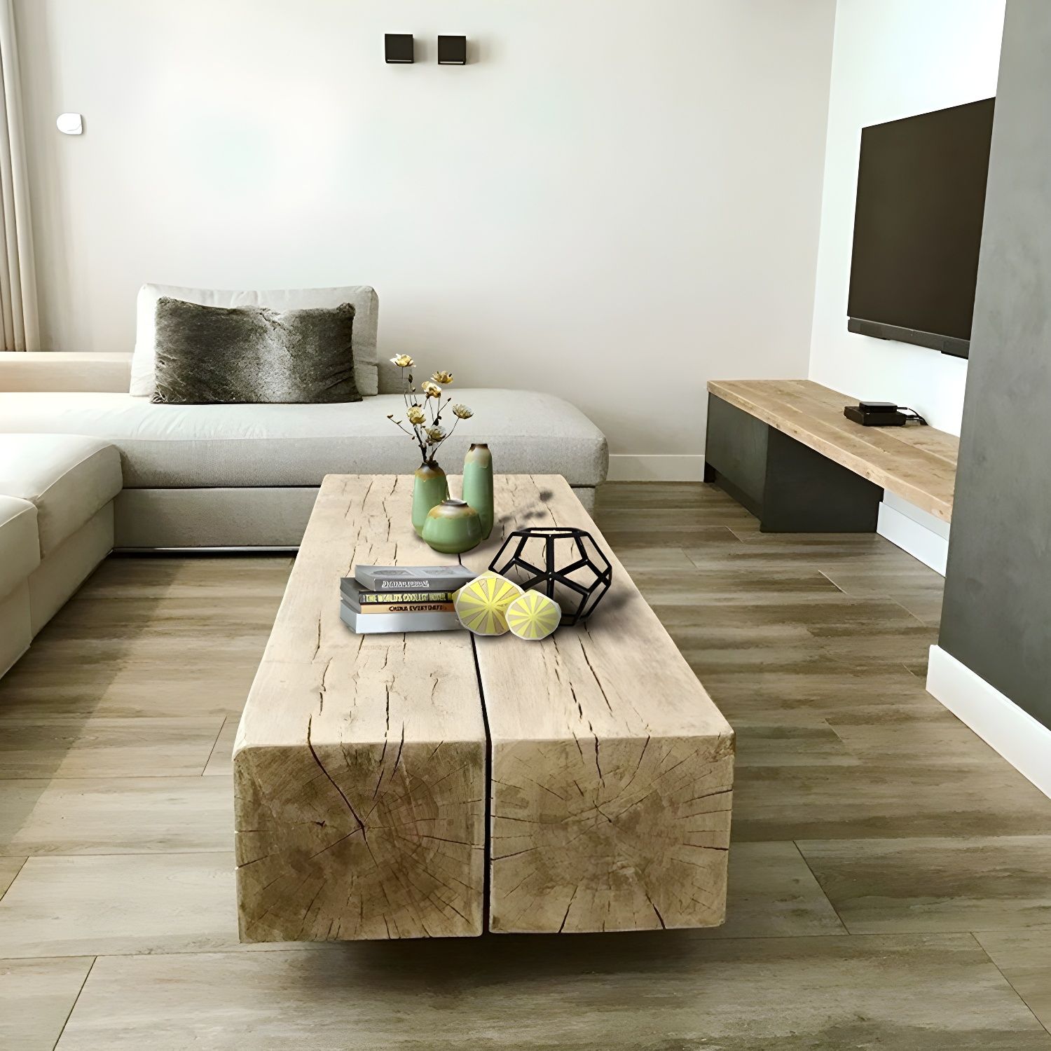 Rustic Industrial Solid Wood Beam Coffee Table Minimalist Low Profile ...