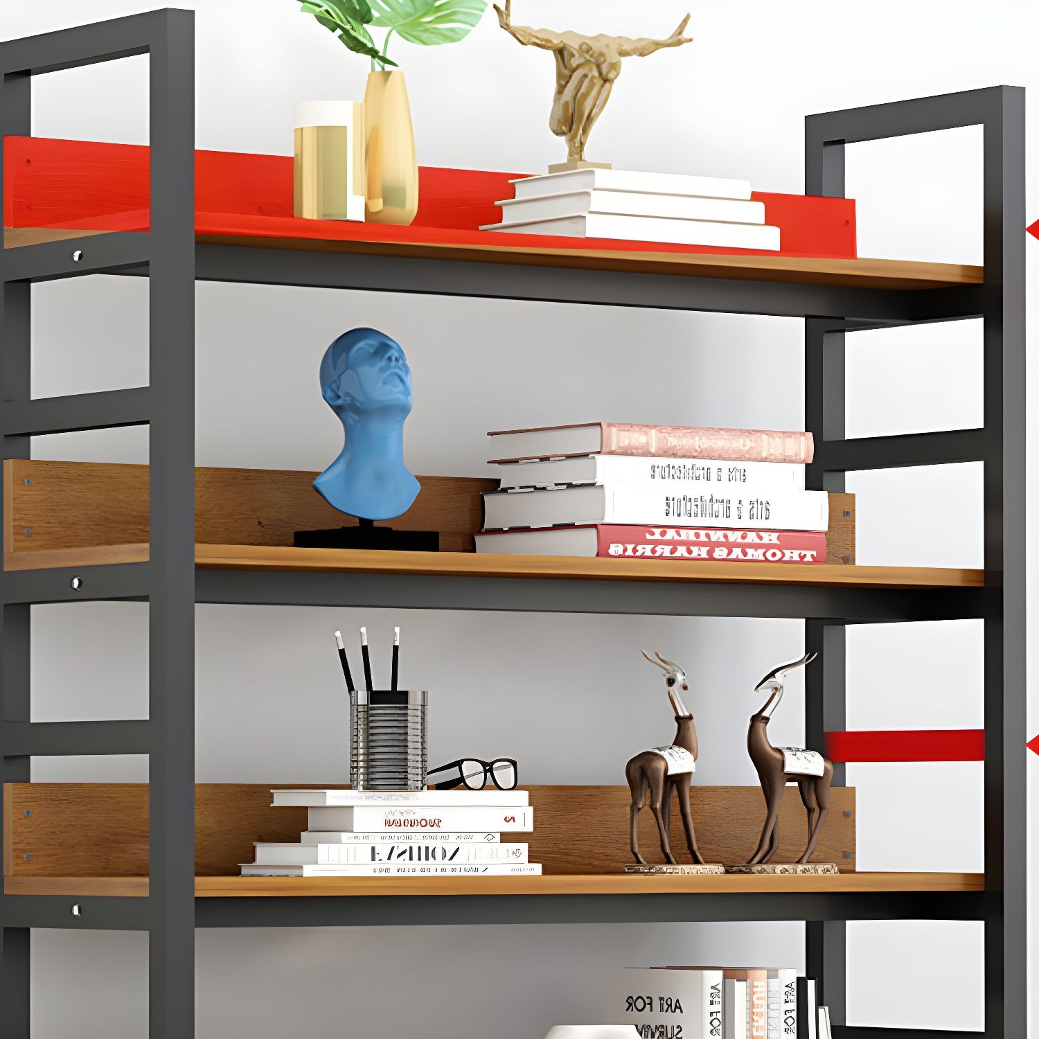 Industrial Steel Frame Bookshelf with Adjustable Open Storage and ...