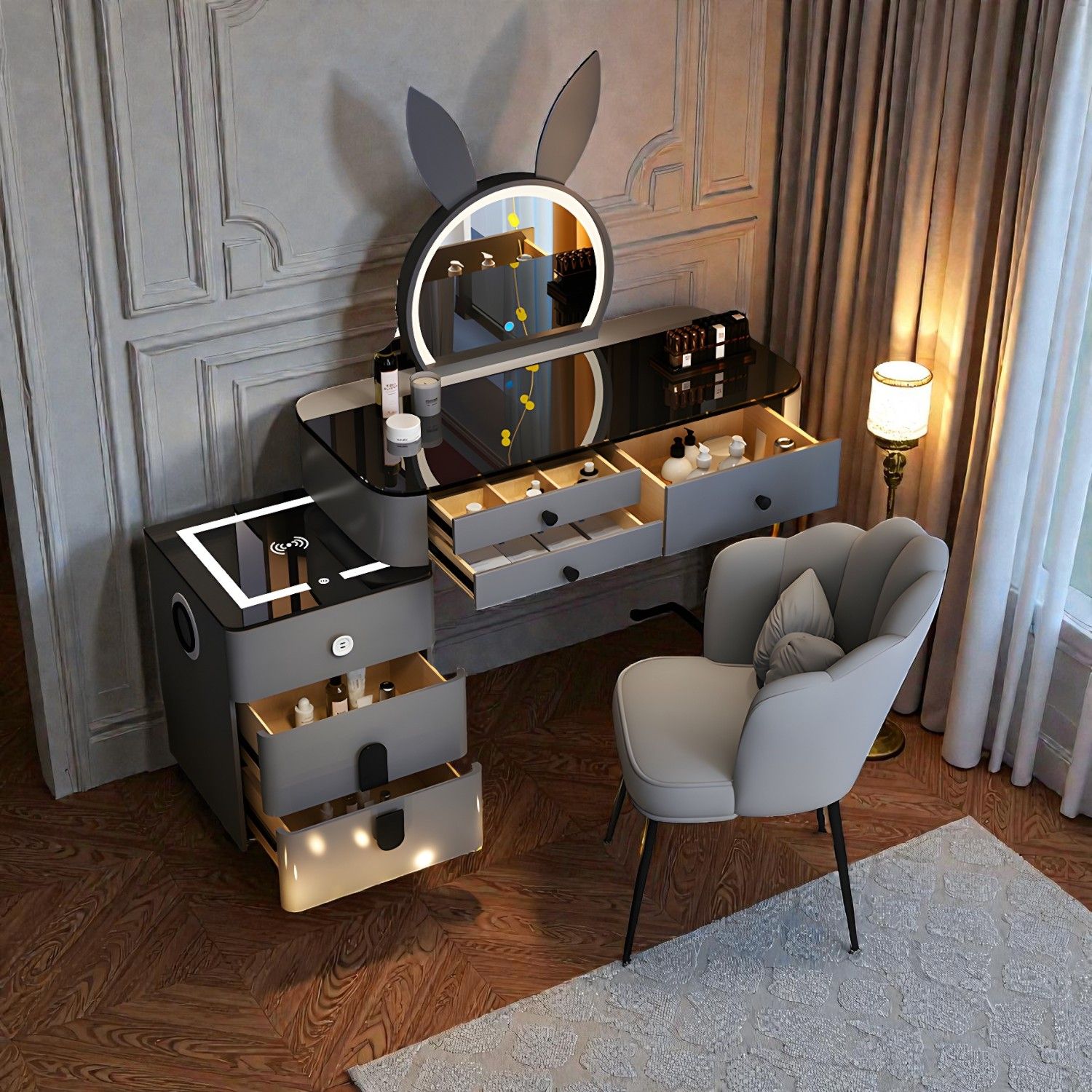 Luxe Transitional Smart Vanity Desk with Integrated Wireless Charging ...