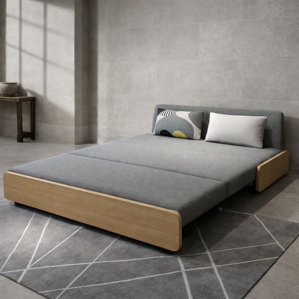 Sleeper Display Rack Scandinavian Storage Sleeper Sofa, Convertible Pull-Out Futon with Wood ...