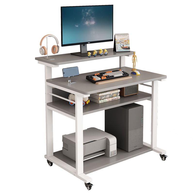Computer Desk With Riser Rail Industrial Mobile Computer Desk with Monitor Riser and Multi-Tier ...