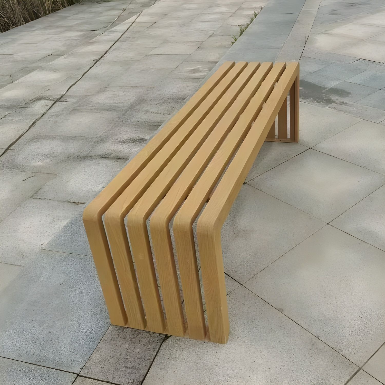 Contemporary Galvanized Steel Slat Outdoor Bench, Weather-Resistant ...