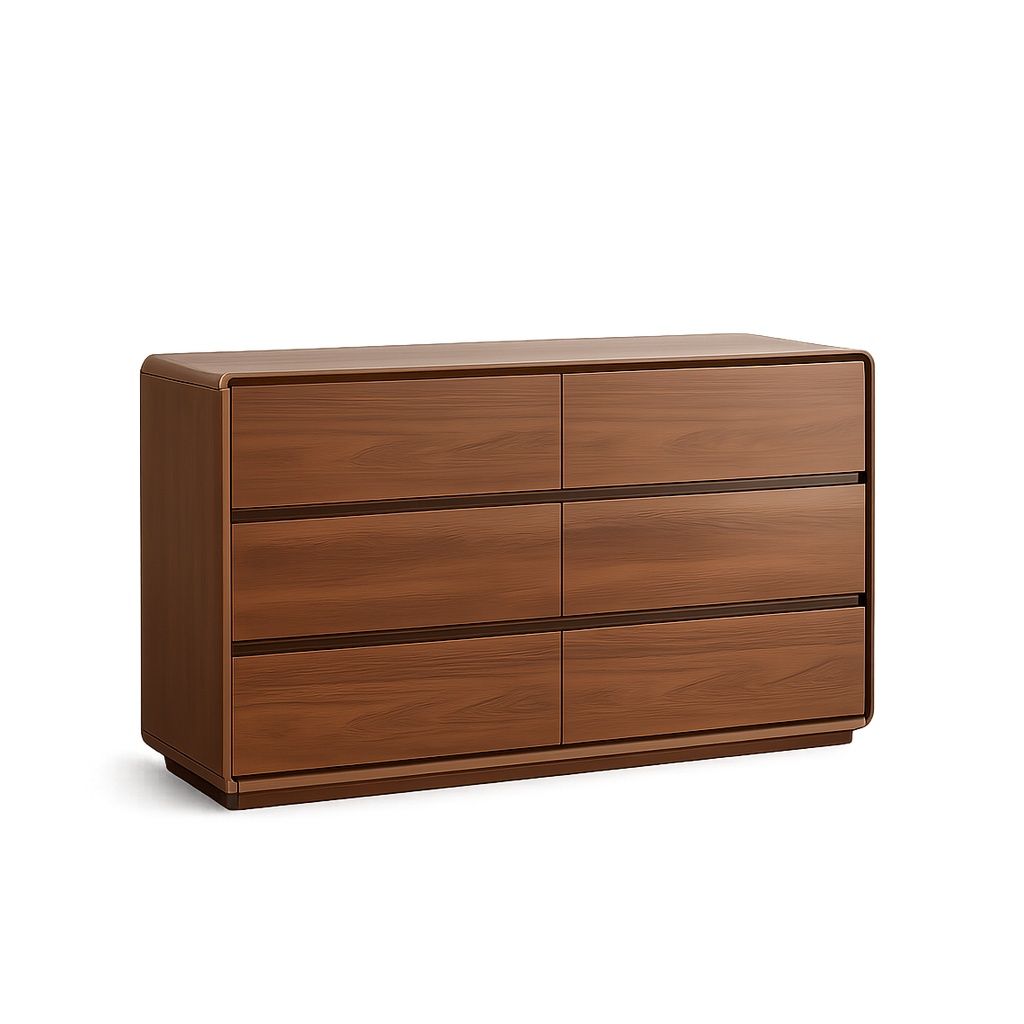 Mid-Century Walnut Wood Dresser with Rounded Edges and Seamless Drawer ...
