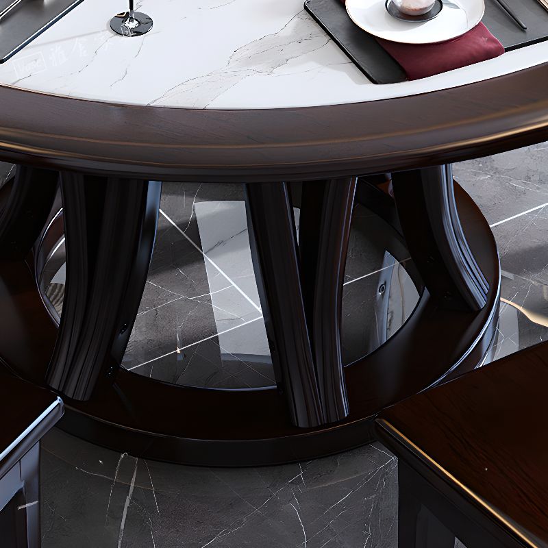 Transitional Round Sintered Stone Dining Table with Solid Wood Frame ...