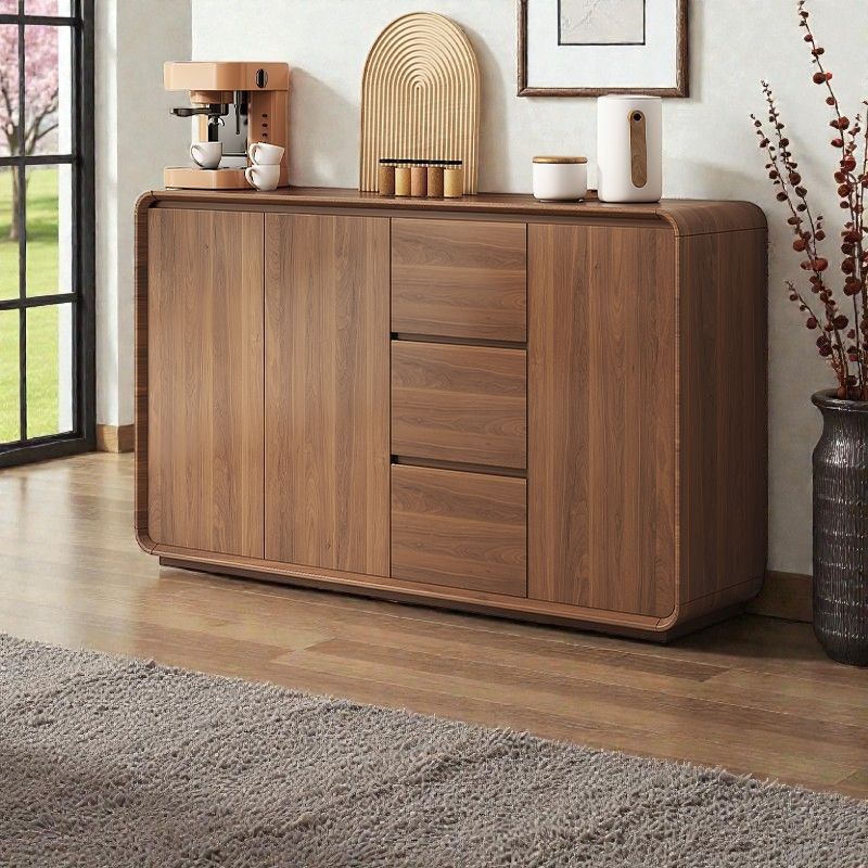 Mid-Century Wood Sideboard Buffet Cabinet with Rounded Corners and ...