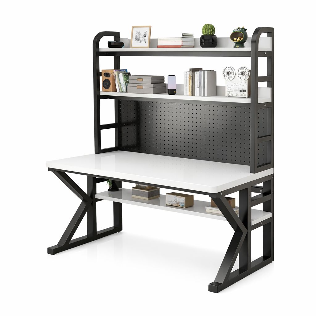 Industrial Computer Desk with Hutch and Pegboard, Home Office ...