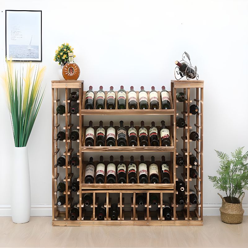 Rustic Farmhouse Solid Pine Wine Rack Floor Standing Display Shelf with ...