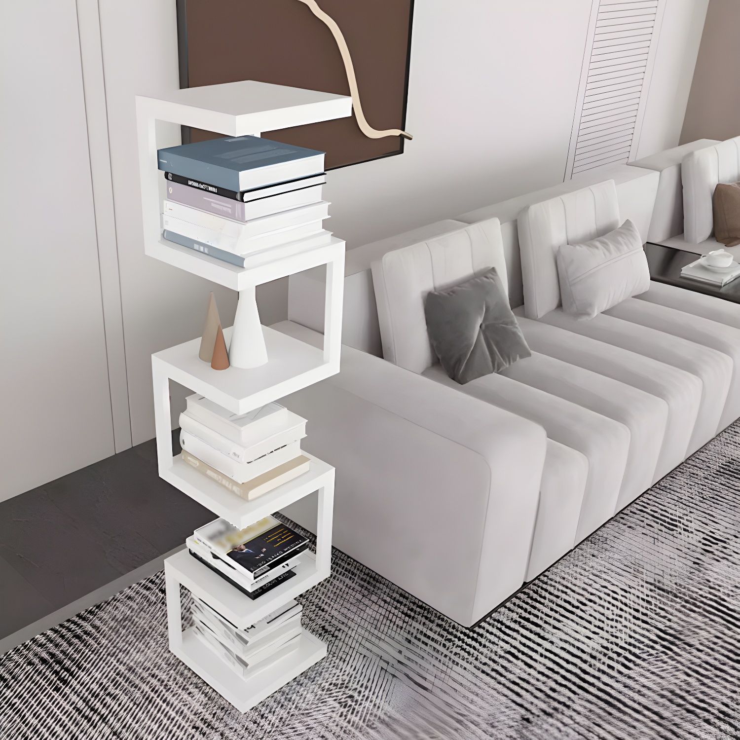 Nerrow Shape Geometric S-Shaped Narrow Nightstand Slim Vertical Bookshelf for Small ...