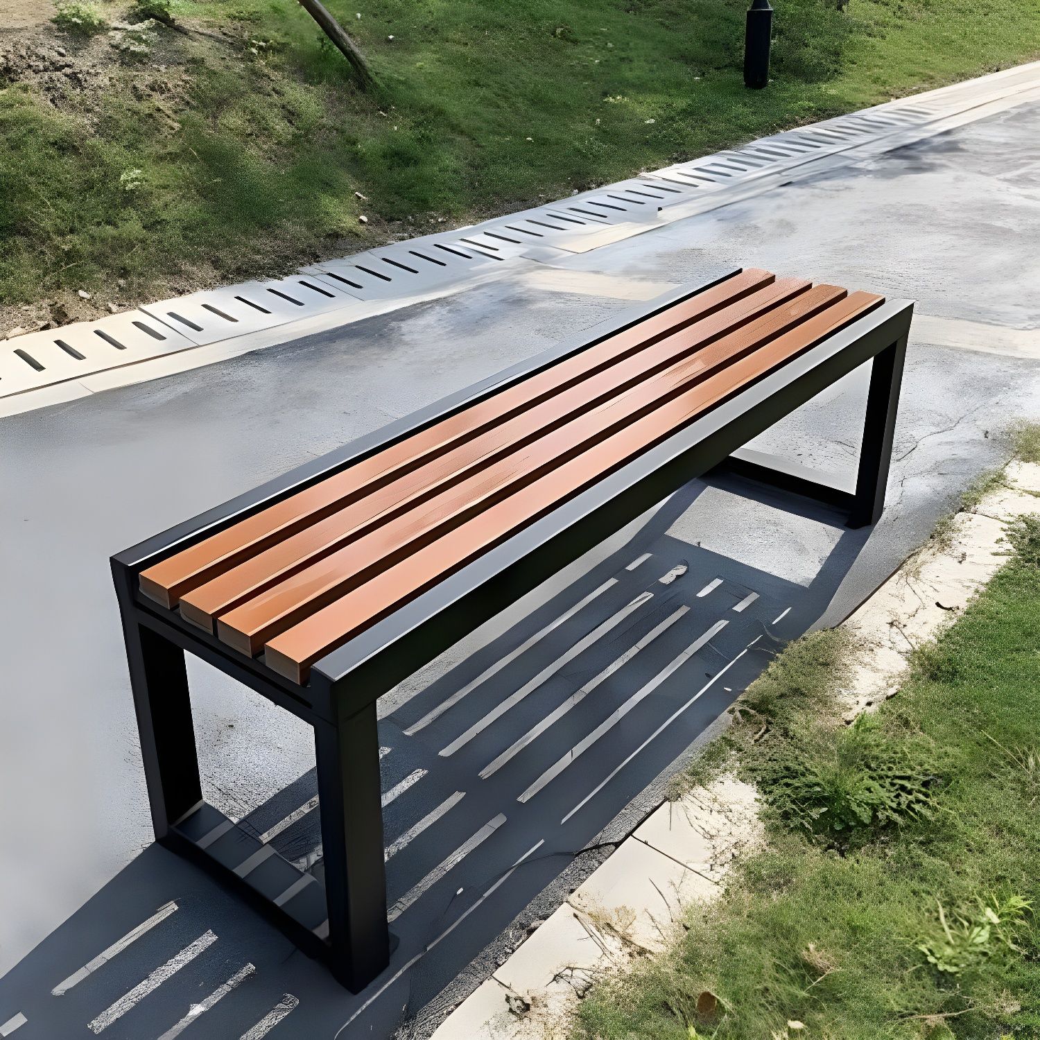 Industrial Wood Park Bench, Weather-Resistant Outdoor Seating for ...
