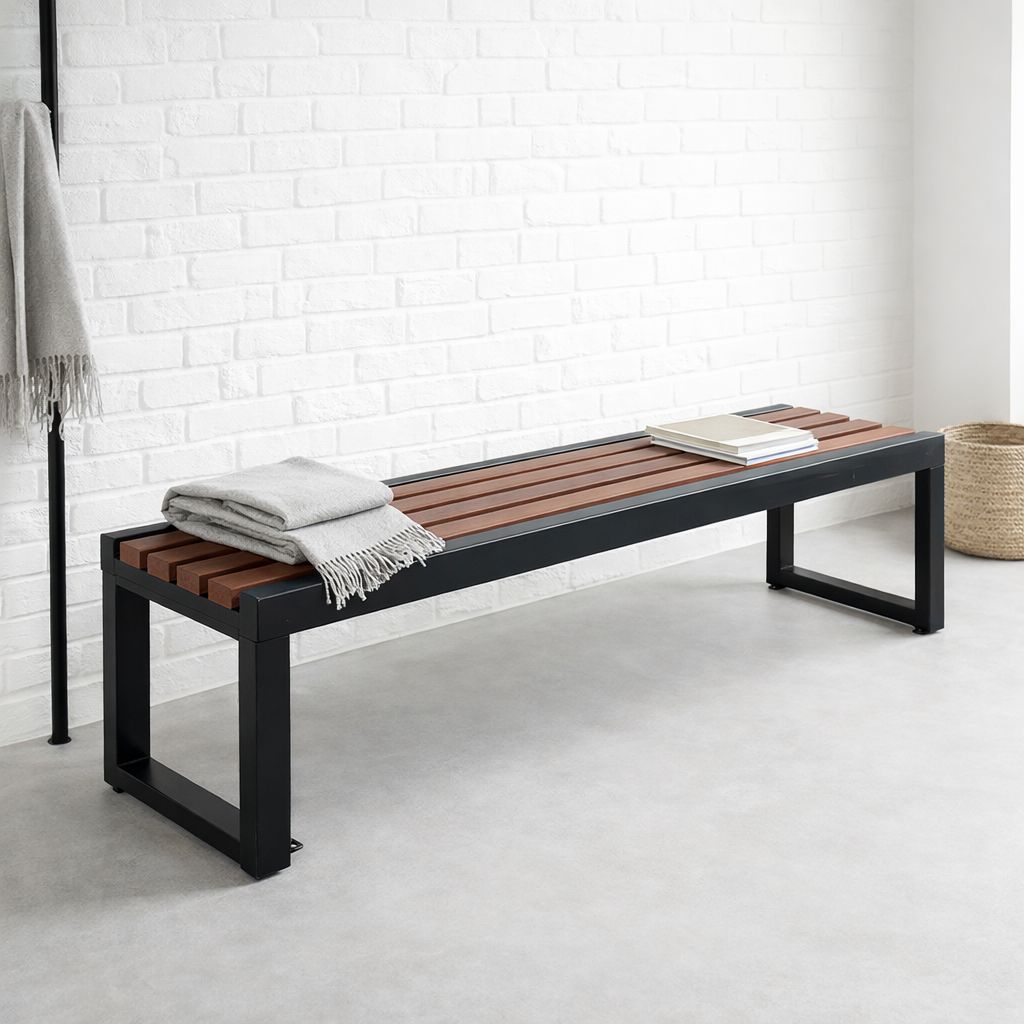 Industrial Outdoor Park Bench, Weather-Resistant Wood & Steel Seating ...