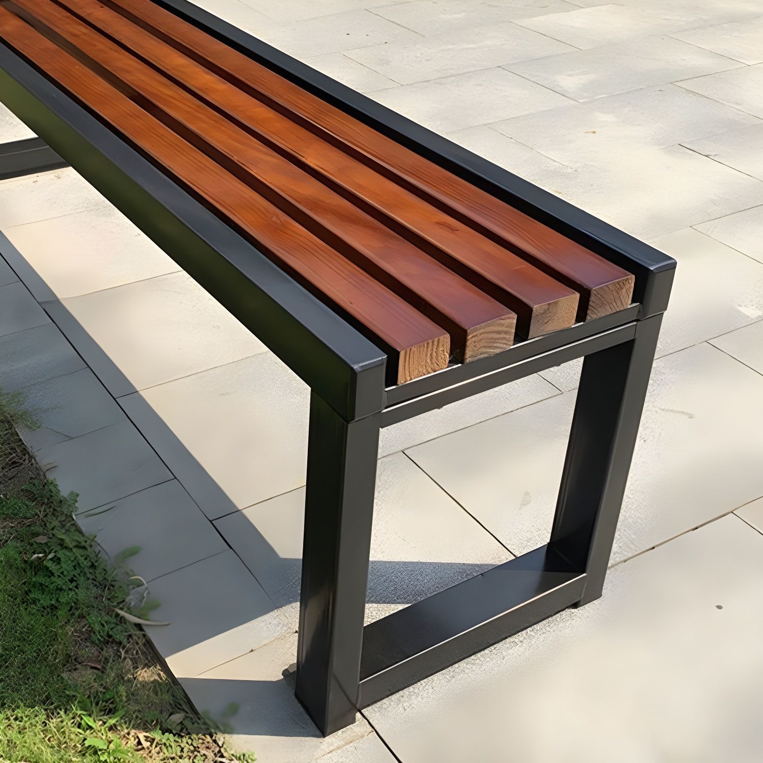 Industrial Wood Park Bench, Weather-Resistant Outdoor Seating for ...