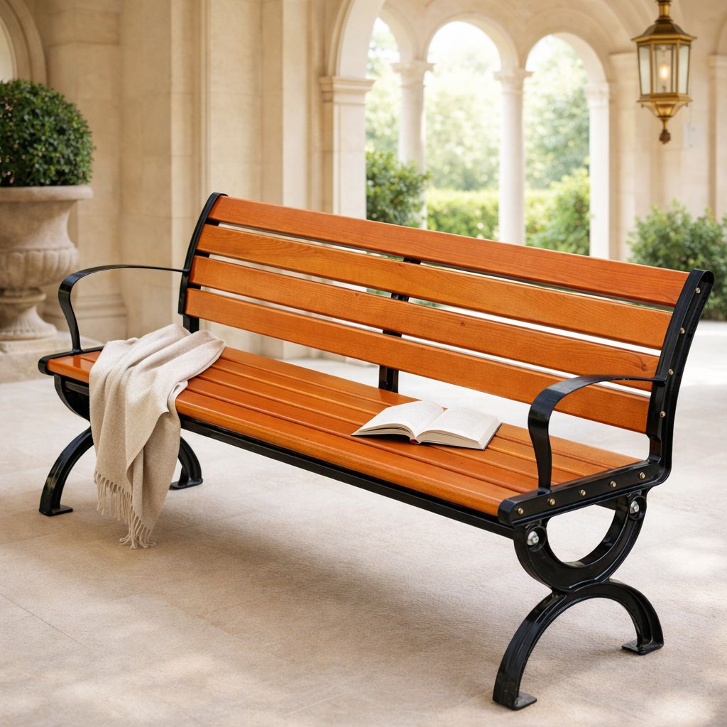 Classic Cast Iron Garden Bench, Weather-Resistant Solid Wood Outdoor ...