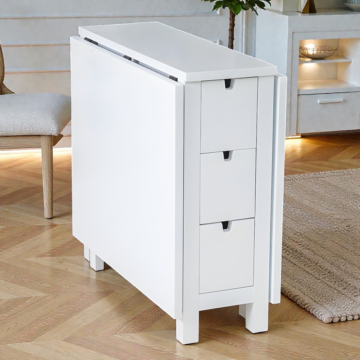 Openable Drawer Table Minimalist Foldable Dining Table with Storage Drawers, Space-Saving ...
