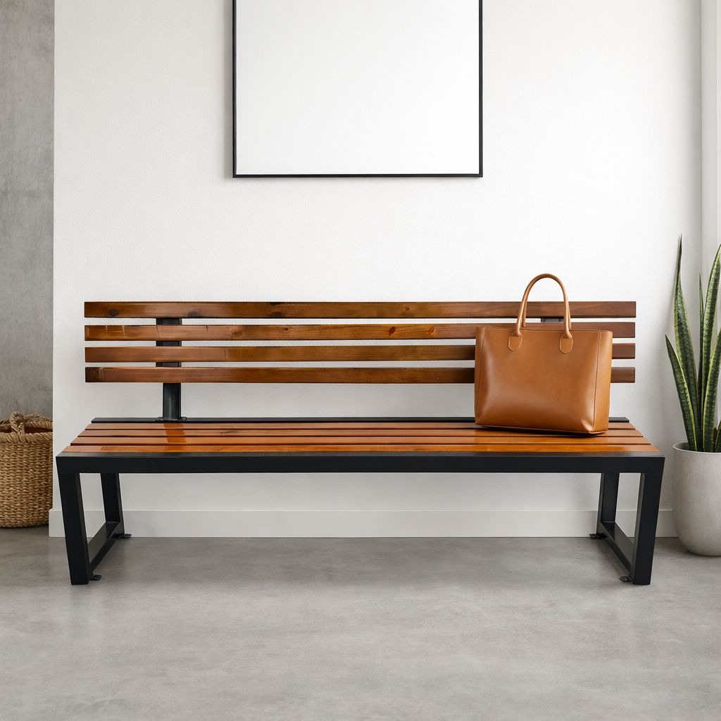 Industrial Wood Park Bench, Weather-Resistant Outdoor Seating for ...