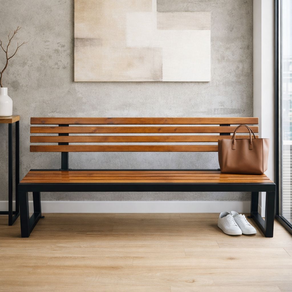 Industrial Wood Park Bench, Weather-Resistant Outdoor Seating for ...