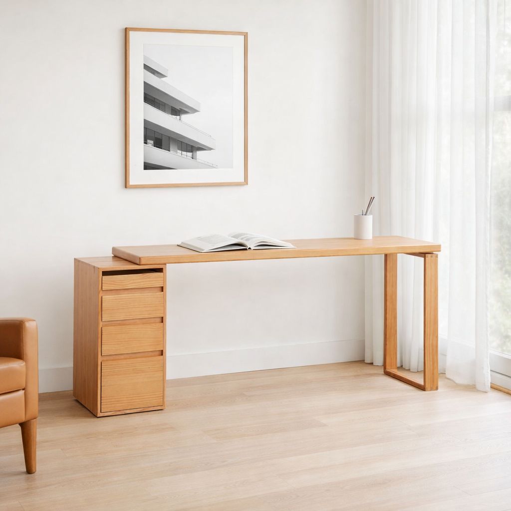 Minimalist Solid Wood Home Office Desk with Storage Drawers and Monitor ...