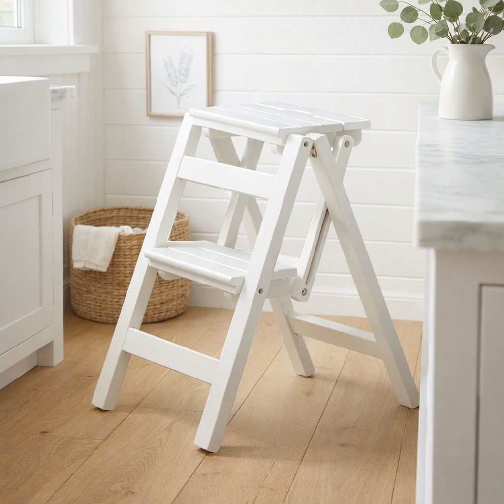 Rustic Solid Wood Folding Step Stool - Convertible 3-Tier Ladder Chair ...