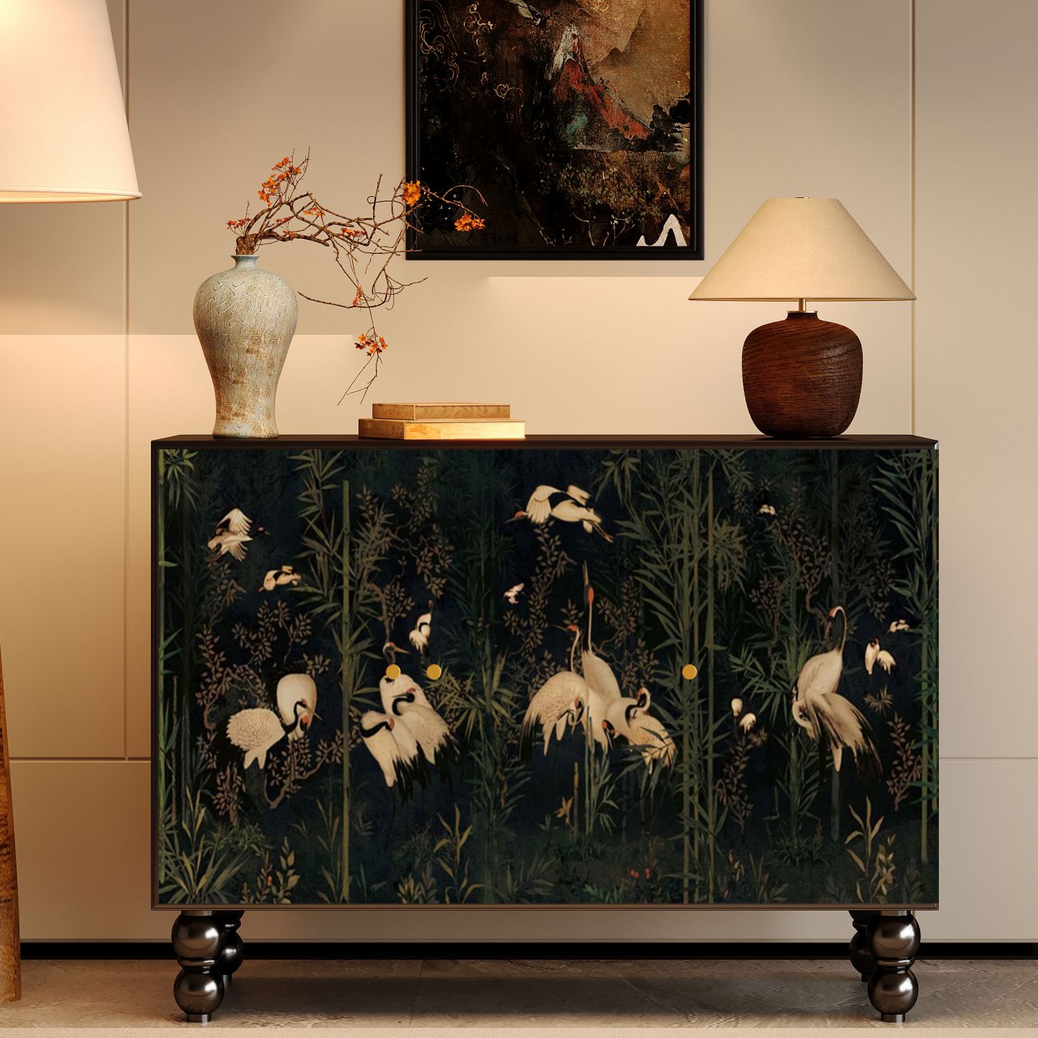 Statement Sideboard Artistic Eclectic Sideboard Buffet Cabinet, 3-Door Storage Console with ...