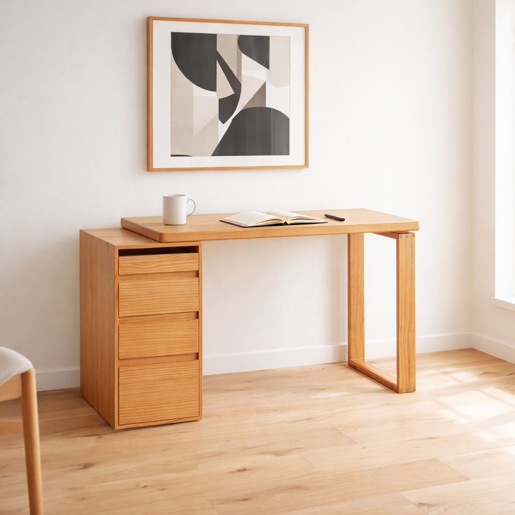 Minimalist Solid Wood Home Office Desk with Storage Drawers and Monitor ...