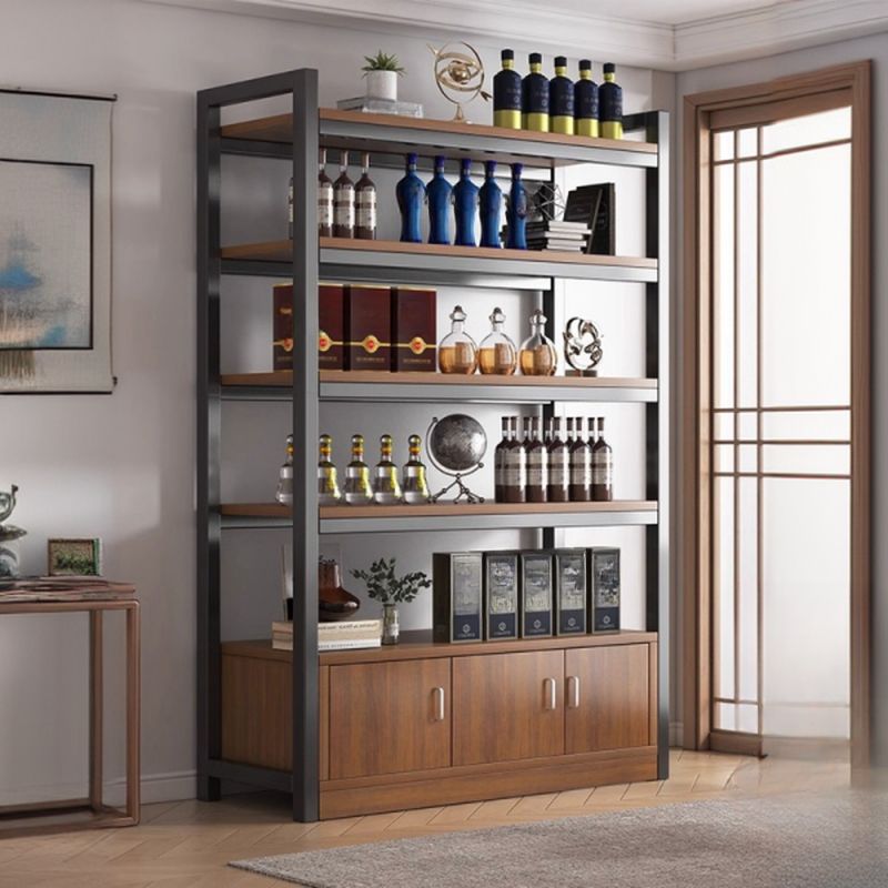 Industrial Storage Bookshelf with Cabinet and Open Display Rack - Light ...