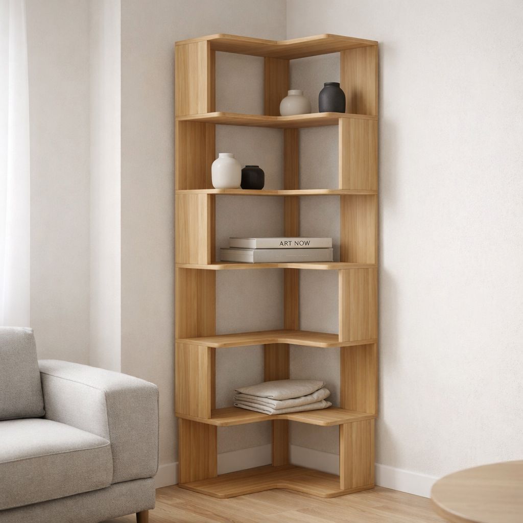 Minimalist L-Shaped Corner Bookshelf, Tall Storage Rack with Baseboard ...
