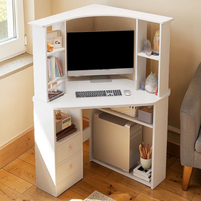 Minimalist Triangle Corner Desk with Built-in Storage Shelves and Cable ...