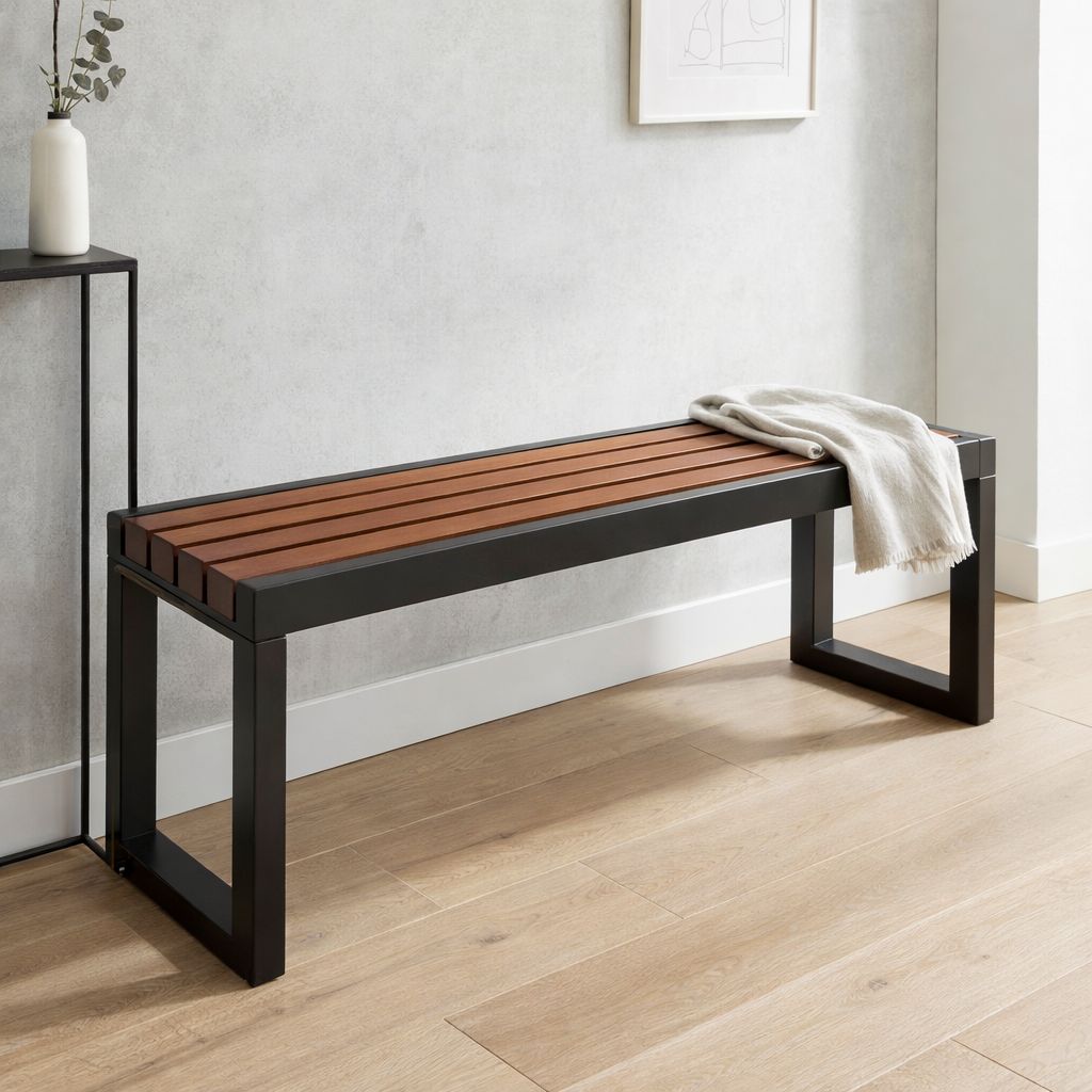 Industrial Wood Park Bench, Weather-Resistant Outdoor Seating for ...