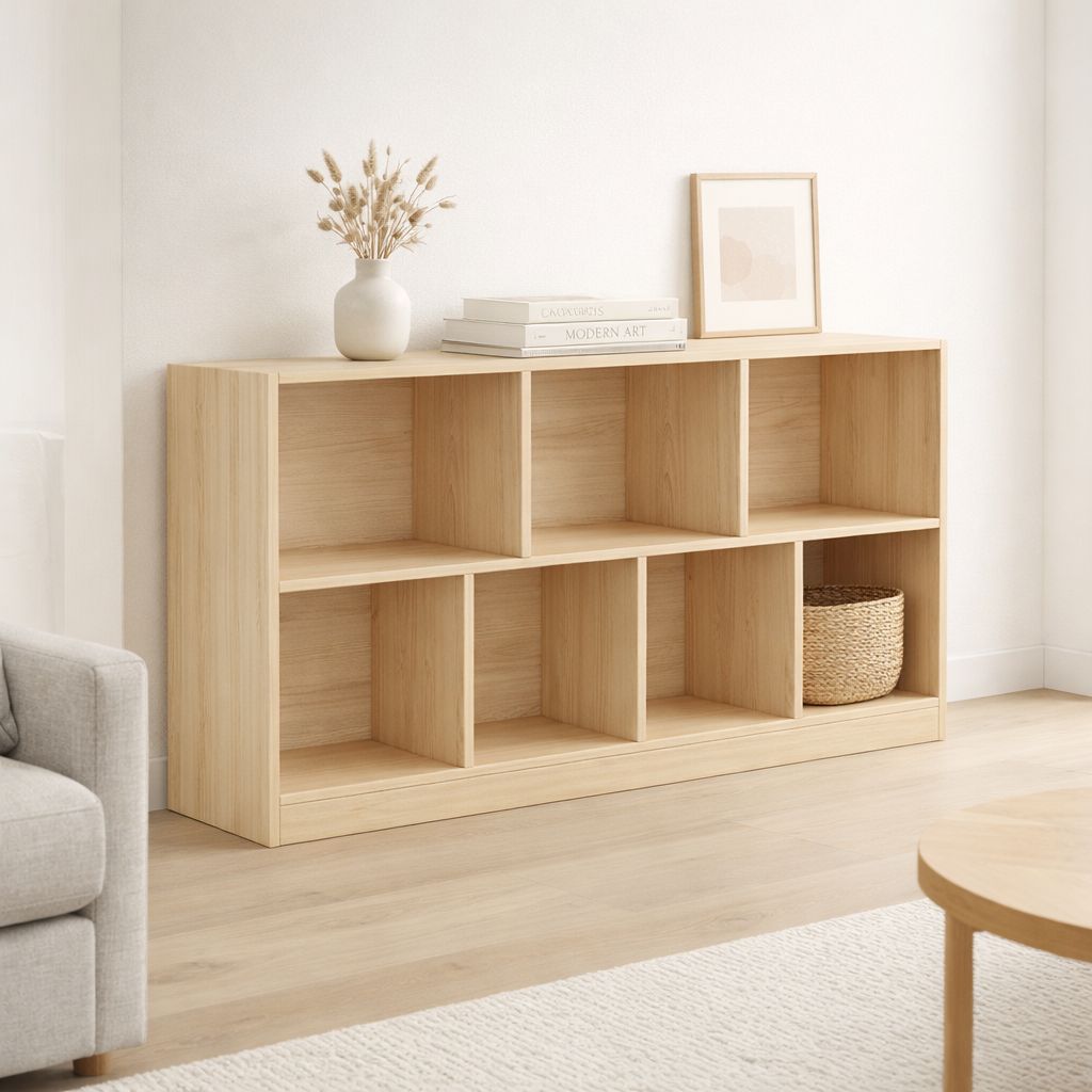 Minimalist Low Horizontal Bookcase with Open Cube Storage Organizer ...