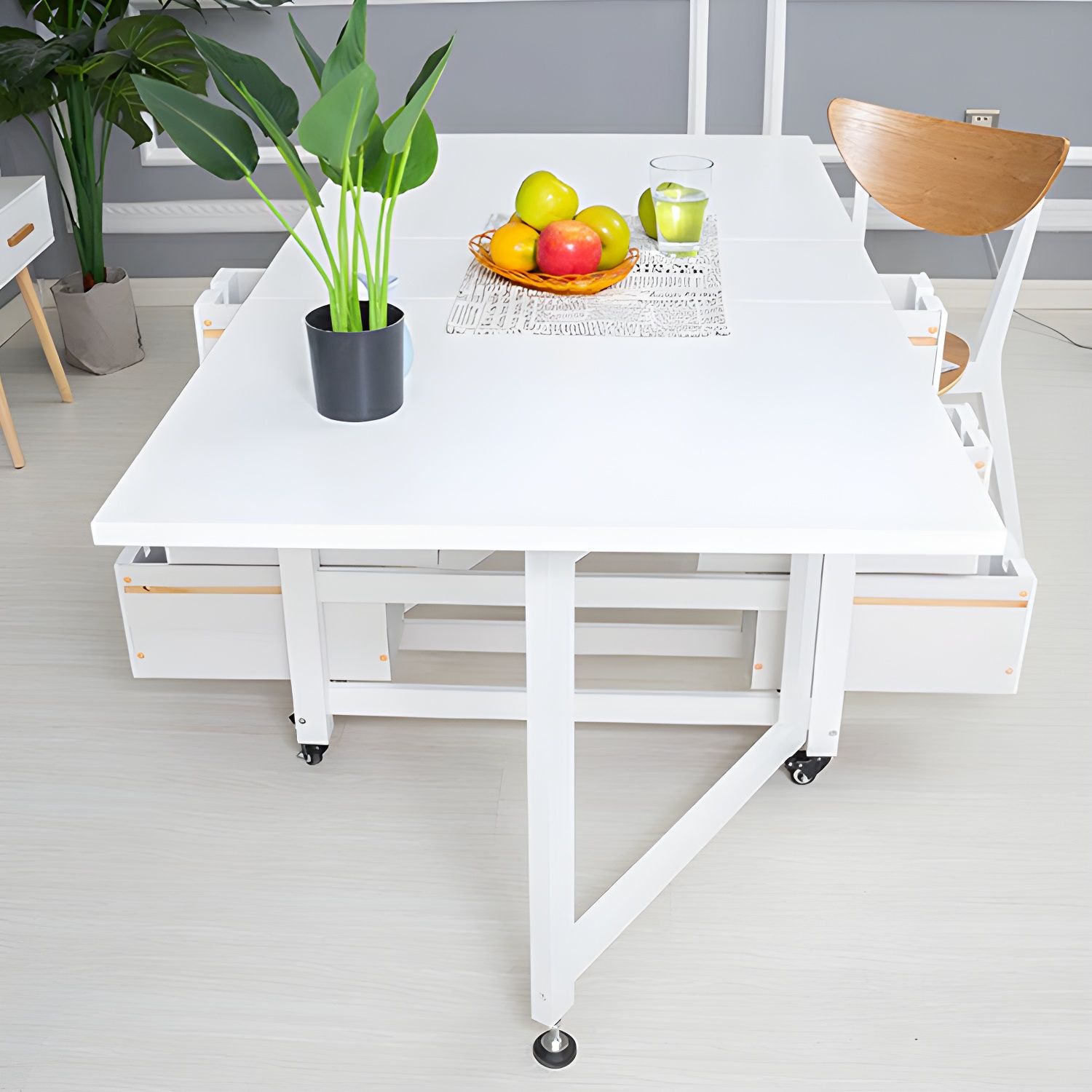 Minimalist Foldable Dining Table with Storage Drawers, Space-Saving ...