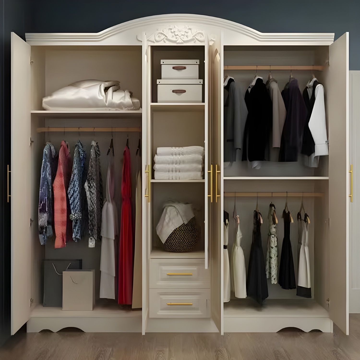 French Country White Wardrobe Armoire with Soft-Close Doors & Drawers